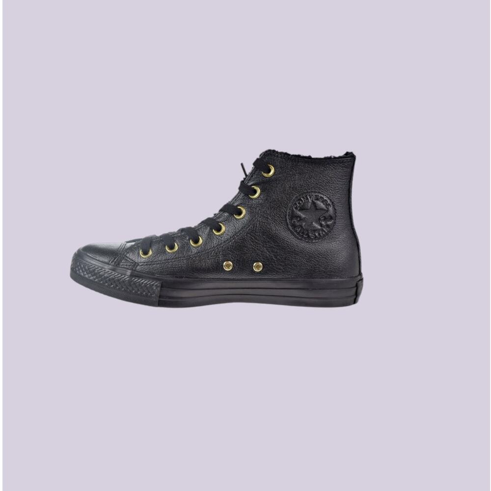 CONVERSE Chuck Taylor All Star Winter High Leather Fur Sneakers Triple Black W 8